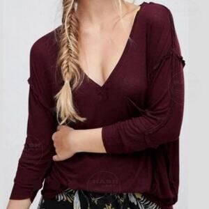 We The Free Free People S Oversized V-Neck Top | Wine Soft Boho Tee T-shirt